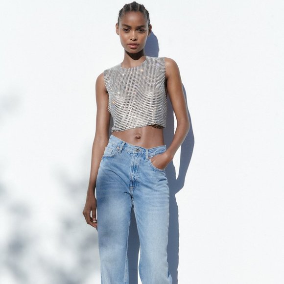 BLOGGER'S FAVE! Zara Open Back Rhinestone Top NWT - Picture 16 of 17